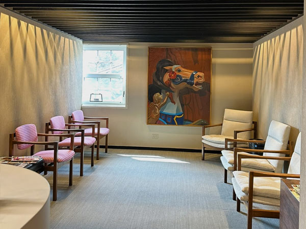 upholstered chairs in a waiting room of a business