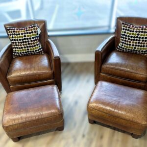 Real Leather Swivel Chairs Set