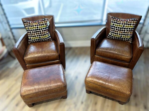 Real Leather Swivel Chairs Set
