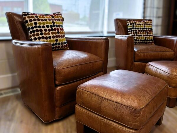Real Leather Swivel Chairs Set - Image 2